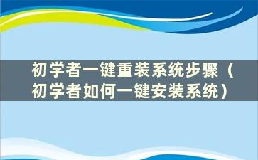 初学者一键重装系统步骤（初学者如何一键安装系统）