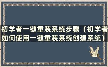 初学者一键重装系统步骤（初学者如何使用一键重装系统创建系统）