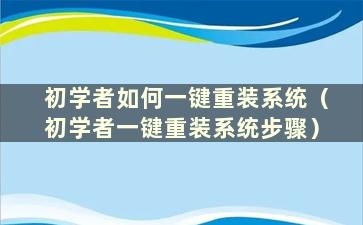 初学者如何一键重装系统（初学者一键重装系统步骤）