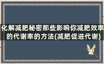 化解减肥秘密那些影响你减肥效率的代谢率的方法(减肥促进代谢)