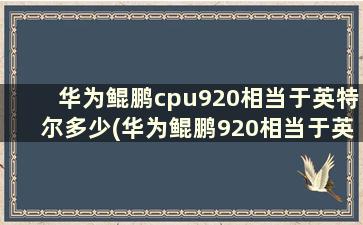 华为鲲鹏cpu920相当于英特尔多少(华为鲲鹏920相当于英特尔几)