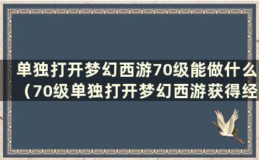 单独打开梦幻西游70级能做什么（70级单独打开梦幻西游获得经验）