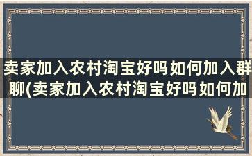 卖家加入农村淘宝好吗如何加入群聊(卖家加入农村淘宝好吗如何加入企业)