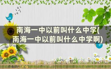 南海一中以前叫什么中学(南海一中以前叫什么中学啊)