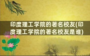 印度理工学院的著名校友(印度理工学院的著名校友是谁)