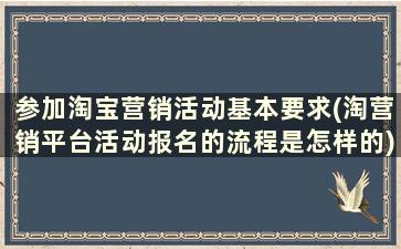 参加淘宝营销活动基本要求(淘营销平台活动报名的流程是怎样的)