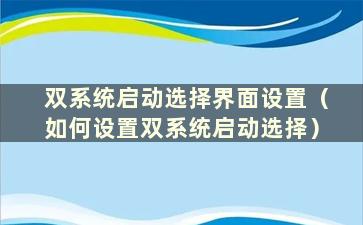 双系统启动选择界面设置（如何设置双系统启动选择）