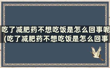 吃了减肥药不想吃饭是怎么回事呢(吃了减肥药不想吃饭是怎么回事呀)