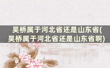 吴桥属于河北省还是山东省(吴桥属于河北省还是山东省啊)