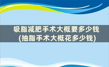 吸脂减肥手术大概要多少钱(抽脂手术大概花多少钱)