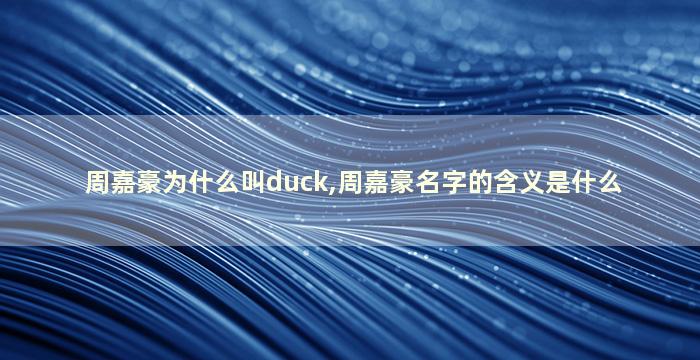 周嘉豪为什么叫duck,周嘉豪名字的含义是什么