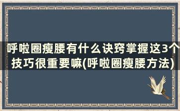 呼啦圈瘦腰有什么诀窍掌握这3个技巧很重要嘛(呼啦圈瘦腰方法)