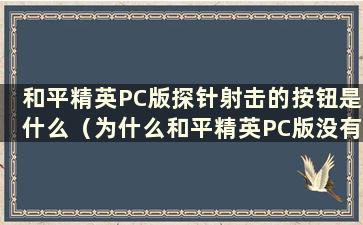 和平精英PC版探针射击的按钮是什么（为什么和平精英PC版没有探针射击）