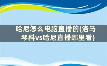 哈尼怎么电脑直播的(洛马琴科vs哈尼直播哪里看)