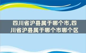 四川省沪县属于哪个市,四川省沪县属于哪个市哪个区