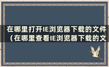 在哪里打开IE浏览器下载的文件（在哪里查看IE浏览器下载的文件）