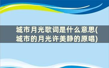 城市月光歌词是什么意思(城市的月光许美静的原唱)