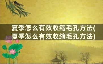 夏季怎么有效收缩毛孔方法(夏季怎么有效收缩毛孔方法)