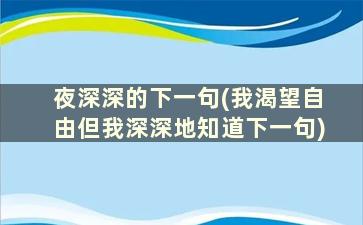 夜深深的下一句(我渴望自由但我深深地知道下一句)