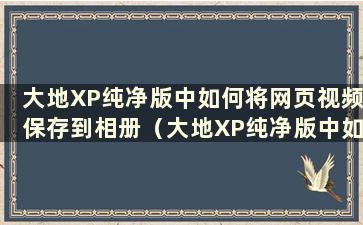 大地XP纯净版中如何将网页视频保存到相册（大地XP纯净版中如何保存网页视频）