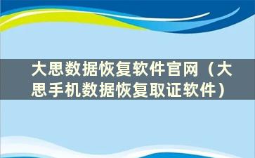 大思数据恢复软件官网（大思手机数据恢复取证软件）