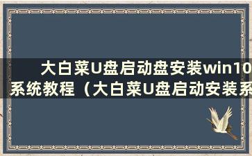 大白菜U盘启动盘安装win10系统教程（大白菜U盘启动安装系统教程）