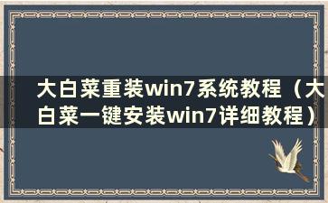 大白菜重装win7系统教程（大白菜一键安装win7详细教程）