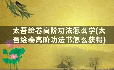 太吾绘卷高阶功法怎么学(太吾绘卷高阶功法书怎么获得)