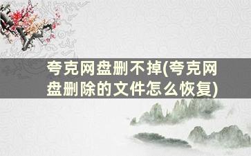 夸克网盘删不掉(夸克网盘删除的文件怎么恢复)