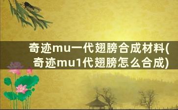 奇迹mu一代翅膀合成材料(奇迹mu1代翅膀怎么合成)