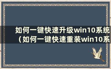 如何一键快速升级win10系统（如何一键快速重装win10系统）