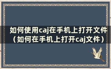 如何使用caj在手机上打开文件（如何在手机上打开caj文件）