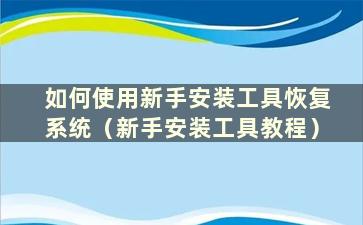 如何使用新手安装工具恢复系统（新手安装工具教程）