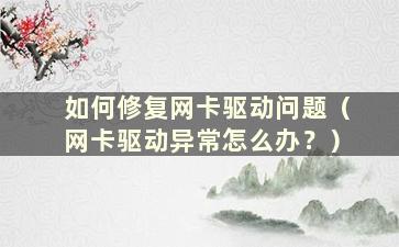 如何修复网卡驱动问题（网卡驱动异常怎么办？）