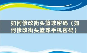 如何修改街头篮球密码（如何修改街头篮球手机密码）