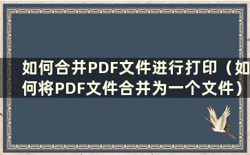 如何合并PDF文件进行打印（如何将PDF文件合并为一个文件）