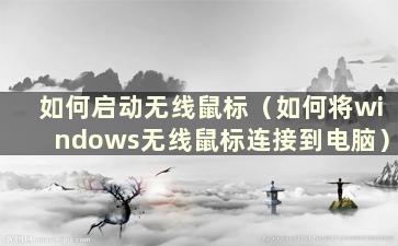 如何启动无线鼠标（如何将windows无线鼠标连接到电脑）