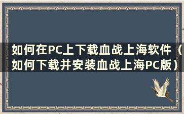 如何在PC上下载血战上海软件（如何下载并安装血战上海PC版）