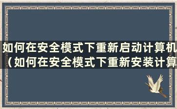 如何在安全模式下重新启动计算机（如何在安全模式下重新安装计算机）