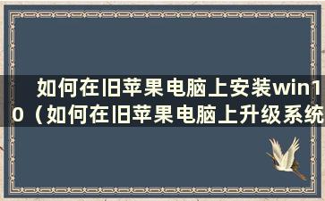 如何在旧苹果电脑上安装win10（如何在旧苹果电脑上升级系统）