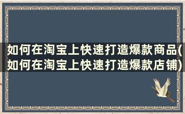 如何在淘宝上快速打造爆款商品(如何在淘宝上快速打造爆款店铺)