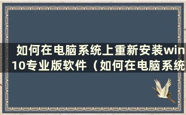 如何在电脑系统上重新安装win10专业版软件（如何在电脑系统上重新安装win10专业版驱动）