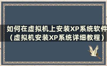 如何在虚拟机上安装XP系统软件（虚拟机安装XP系统详细教程）