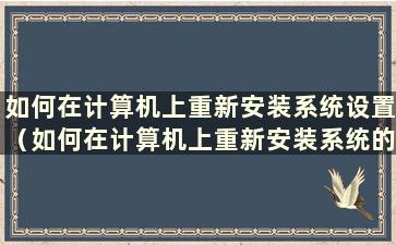 如何在计算机上重新安装系统设置（如何在计算机上重新安装系统的教程）