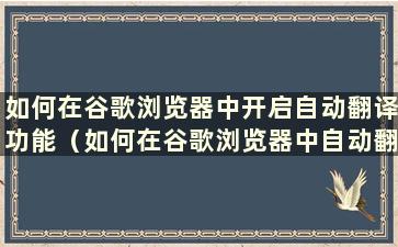 如何在谷歌浏览器中开启自动翻译功能（如何在谷歌浏览器中自动翻译）