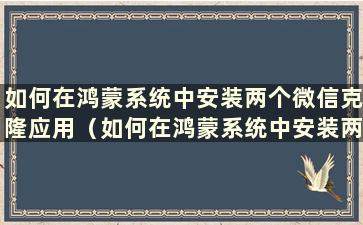 如何在鸿蒙系统中安装两个微信克隆应用（如何在鸿蒙系统中安装两个微信克隆应用）