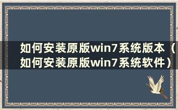 如何安装原版win7系统版本（如何安装原版win7系统软件）