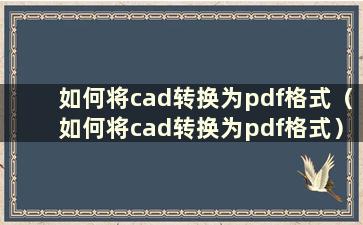 如何将cad转换为pdf格式（如何将cad转换为pdf格式）