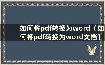 如何将pdf转换为word（如何将pdf转换为word文档）