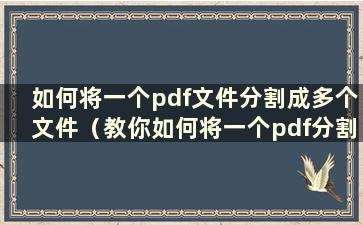 如何将一个pdf文件分割成多个文件（教你如何将一个pdf分割成多个pdf文件进行打印）